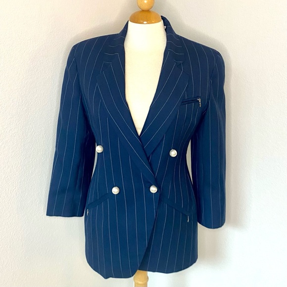 Preowned Anne Klein II navy blazer jacket 8 petite - Picture 1 of 4